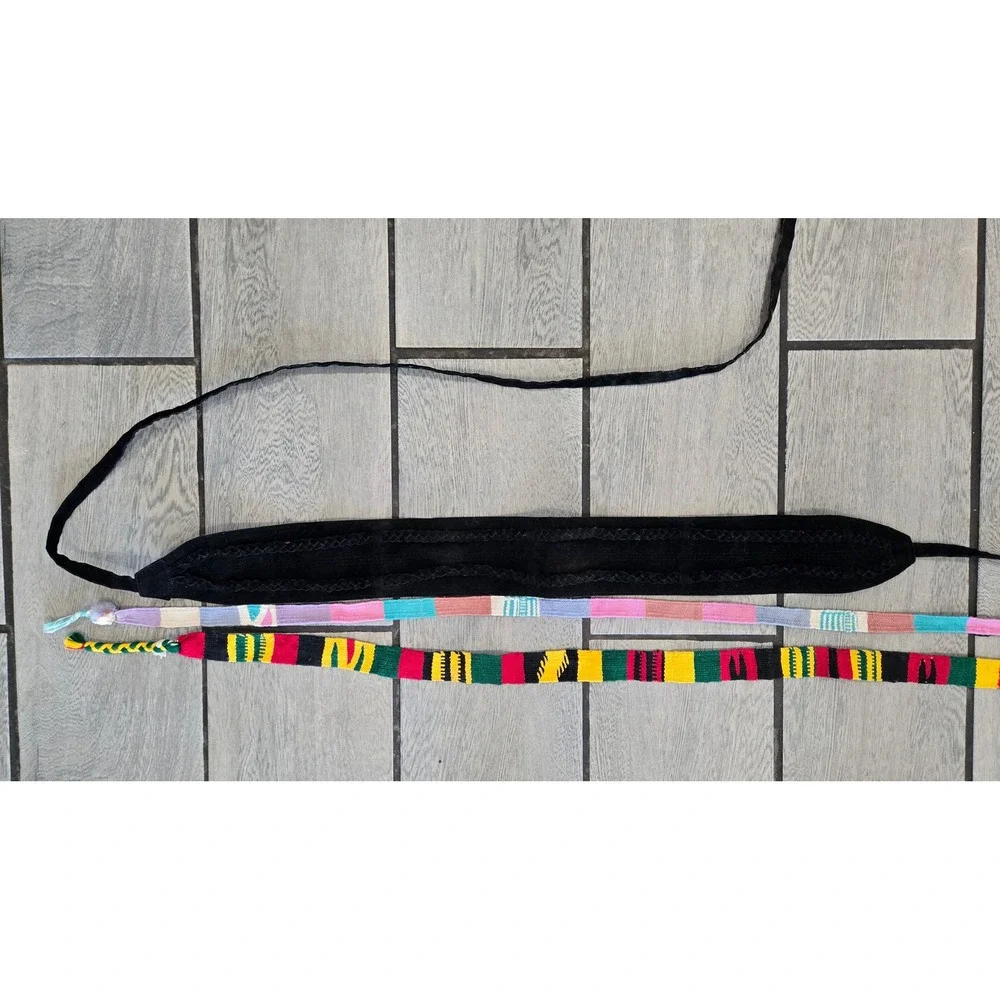 Lot of 3 Boho Woven Textile & Black Velvet Tie Belts Multi-Color Pastel M/G